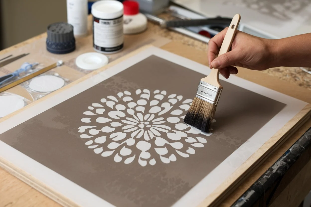 Step-by-step guide to stenciling a beautiful flower design.